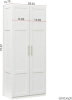 White Pantry Cabinet with 2 Doors and Adjustable Shelves, 70.87" Tall Kitchen Storage Cabinet, Freestanding Cupboard for Kitchen, Dining, Living, Bathroom and Laundry