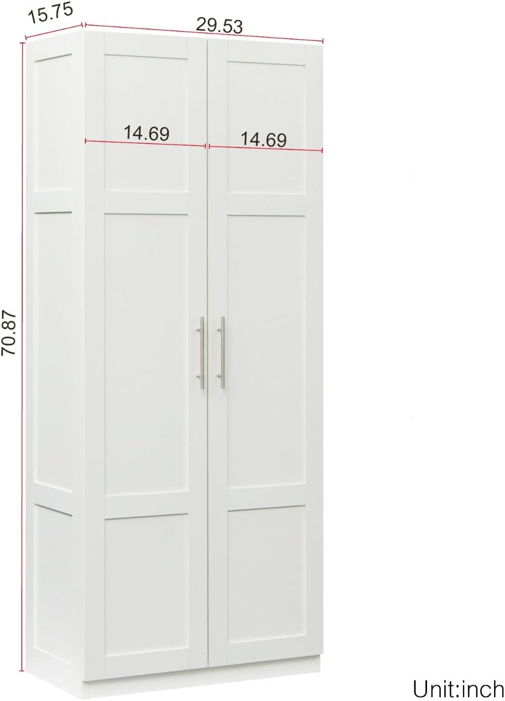 White Pantry Cabinet with 2 Doors and Adjustable Shelves, 70.87" Tall Kitchen Storage Cabinet, Freestanding Cupboard for Kitchen, Dining, Living, Bathroom and Laundry