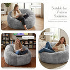ZurNesfure Bean Bag Chair for Adults,3FT Giant Bean Bag Chair Grey,Medium | Fluffy Bean Bag Chairs with Filler & Machine Washable Cover, Handle, Side Pocket Oversized Beanbag for Living Room, Bedroom