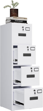 Garvee 4-Drawer White Metal File Cabinet with Individual Locks, Heavy-Duty Steel Vertical Filing Cabinet for A4, Letter & Legal Size Documents, Locking Storage Cabinet for Home Office & School