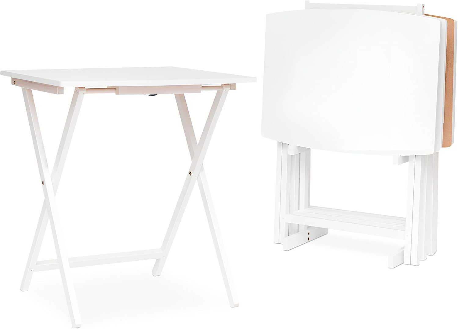 PJ Wood - 5 Pack XL TV Tray Tables - White Wood Set | Large Size, Rectangular Shape, Modern Style, Foldable Design, 33.2 lb Capacity Each, Small Space Storage