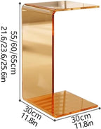 Acrylic Clear Side Table, C-Shape Bedside Table, Modern End Table, Sofa End Table, Small Snack C Tables for Living Room, Bedroom, Balcony, Patio, Office(Orange,65cm/25.6in)