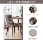 Beige Pattern Upholstered Dining Chairs Set of 4, Farmhouse Kitchen Chairs | Nailhead trim; solid wood legs; breathable fabric; high back; easy assembly; heavy duty dining chairs 400 lb capacity