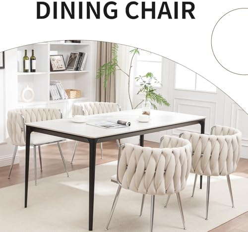 Velvet Dining Chairs Set of 2, Upholstered Dining Room Chairs with Metal Legs, Sillas de Comedor Modernas 2, Modern Kitchen Chairs for Dining Room, Living Room, Kitchen, Bedroom, Beige