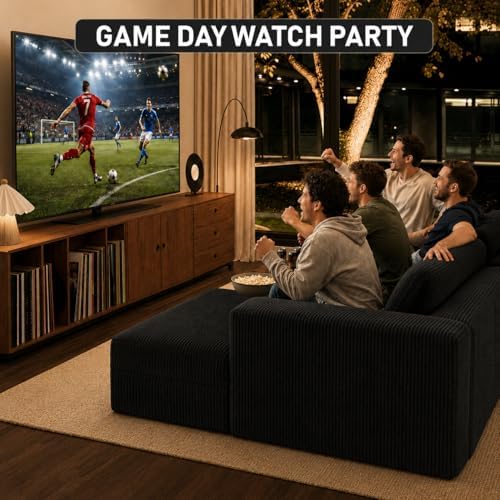 151" U Shaped Cloud Sectional Couch Modular Sofa, Comfy Oversized Couches for Living Room, Plush Corduroy Sectional Sofa Set with Ottoman Storage Console USB, Olive Dark Gray