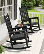 KINGYES Oversized Outdoor Rocking Chair Set of 2, HDPE Patio Rockers, Black | | All-Weather Patio Rocking Chairs for Porch | High Back & Wide Seat for Garden, Lawn