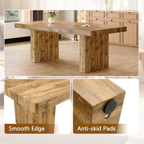 Wooden Dining Table for 6-10 People, 79-Inch Farmhouse Dining Room Table with 3.5" Thick Top and Heavy Duty Legs, Rectangular Kitchen Table for Dining Room, Easy Assembly,Brown