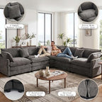 111.4" V-Shaped 5-Seat Sectional Cloud Couch, Chenille Soft Set, Grey | Customizable layout, suitable for living room, bedroom & apartment, comfortable deep seat