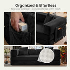78.8" Convertible Futon Sofa Bed, Couch for Living Room | Corduroy Loveseat Sleeper Sofa, Modular Futon Couch with Storage Pocket, Pull Out Couch No Assembly | Black