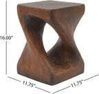 Modern End Table Square Solid Wood Pedestal Side Table Rustic Plant Stand with Twisted Design for Living Room, Bedroom, Office, Antique Brown