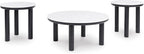 GTU Furniture Casual MDF Round 3-Piece Coffee Table Set, Cocktail Table with 2 Matching End Tables, Black/White Finish for Living Room