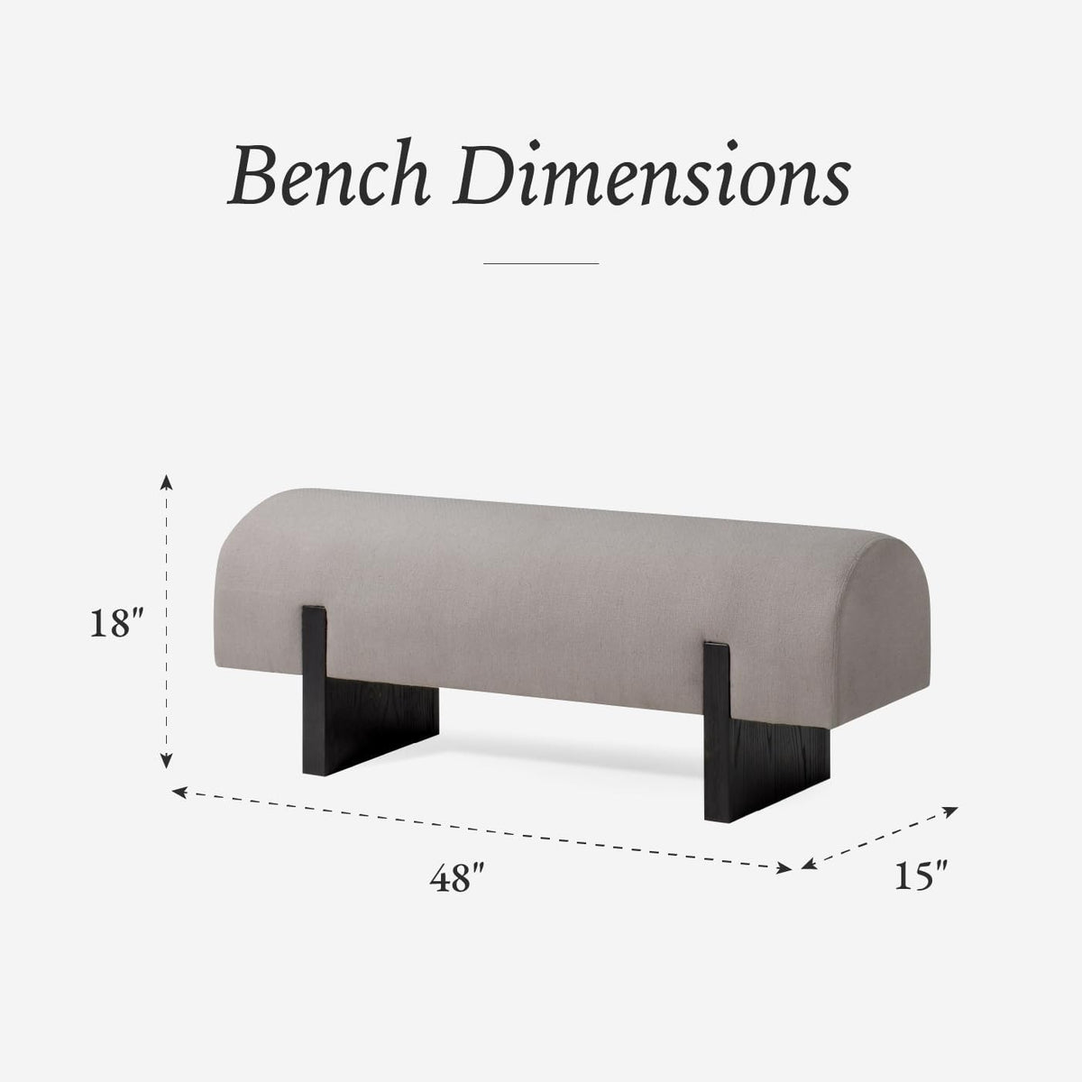 Maven Lane Juno Modern Wooden Upholstered Bench, Padded Seat for Kitchin Dining Room Table, Entryway Accent, or Window Seating in Refined Black Finish
