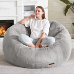 Hobestluk Large Beanbag Chairs for Adults Donut-Shaped Plush Sofa Couch | Grey, Oversized Bean Bag Chair with Faux Fur Cover Foam Filling Cozy Lounger for Bedroom Living Room Reading
