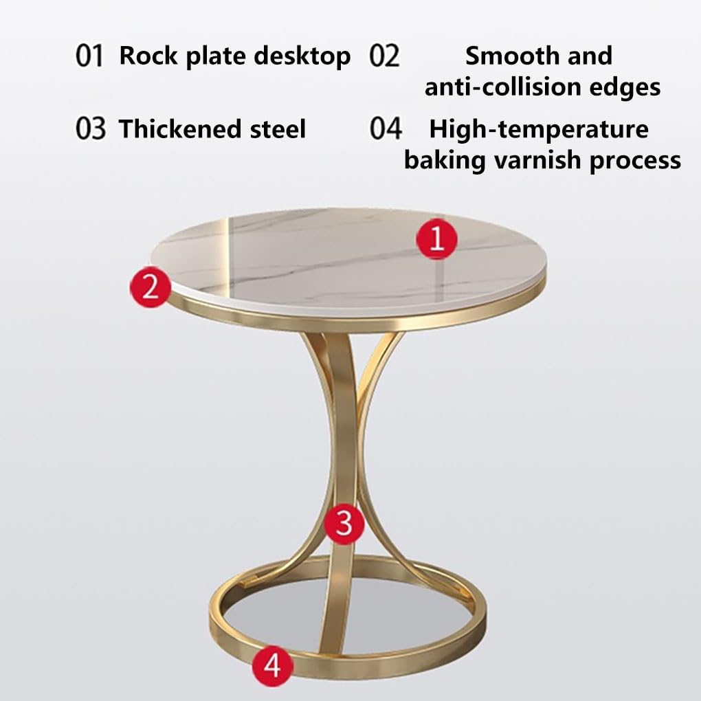 Small Round Table, Couch Side Table, Nightstand, TV Tray Table for Living Room, Bedroom, Modern Balcony Sofa Table with Metal Bracket for Working Watching Movies Breakfast(A,50CM)