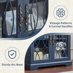 Joaxswe 67" Tall Pantry Cabinet Set of 3, Vintage Kitchen Pantries Cabinets with Glass Doors & Adjustable Shelves, Wood Cupboard with Large Storage for Dining Room, Bathroom, Navy Blue