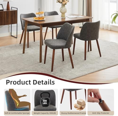 Modern Dining Chairs Set of 4, Upholstered Faux Leather Kitchen Side Chairs with Curved Back, Easy Assembly for Dining Room, Restaurant, Dark Grey PU