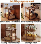 Modern 2-Tier Bamboo Rolling Side Table with Rattan, Stylish Coffee Table on Wheels, Versatile End Table for Living Room & Office, Durable & Chic Design