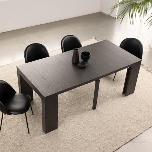 Transformer Table Solid Wood Extendable Dining Table, Black | Seats 2-12, Expandable Dining Room Table, Space-Saving Furniture, Kitchen and Dining Room Furniture, Table Only