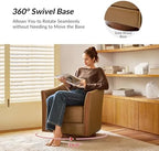 HULALA HOME Leather Swivel Accent Chair with Wood Base Set of 2, Camel | 360-degree Round Swivel Barrel Chair for Living Room Bedroom Apartment