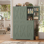 HOSTACK 67"H Farmhouse Kitchen Pantry Storage Cabinet with 3 Drawers, Green | Large Food Pantry Cabinet with Swing-Out Door Rack & Adjustable Shelf for Kitchen, Dining room, Living room