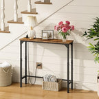CHOEZON 29.5" Narrow Console Table with Adjustable Height (21.1"-29.9"), Behind Couch Table, Entryway Table with Power Outlet, Narrow Sofa Table, for Entryway, Rustic Brown and Black TXG10UBF
