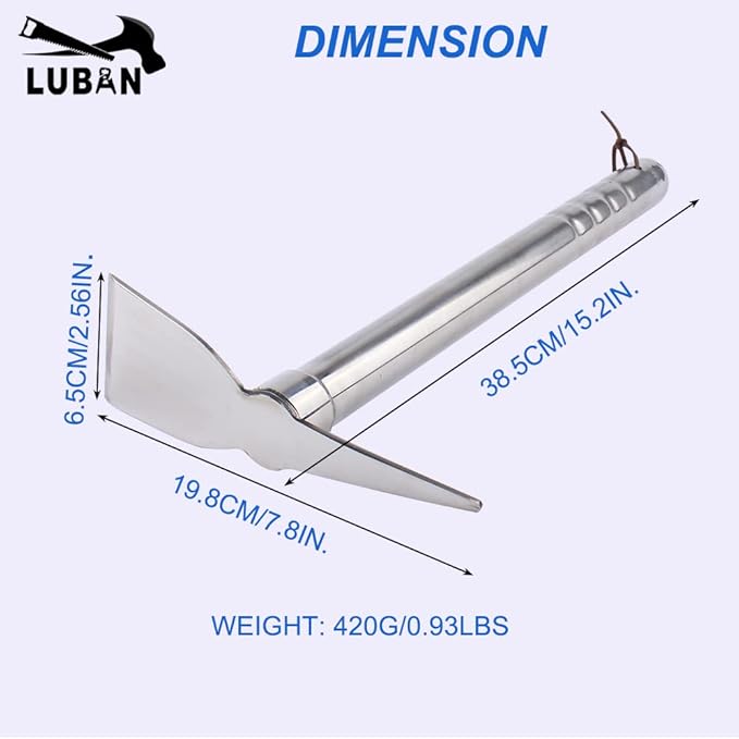 Stainless Steel Garden Hoe Pick 15-inch Length Lightweight Weather Resistant Metal Multipurpose Hand Tool for Gardening Cultivator Weeding Seeding Turning Soil