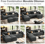 107" Cloud Couch Sectional Modular Sofa, Deep Seat Couches with Ottoman and Removable Washable Pillows for Living Room, Bedroom, Apartment, Black