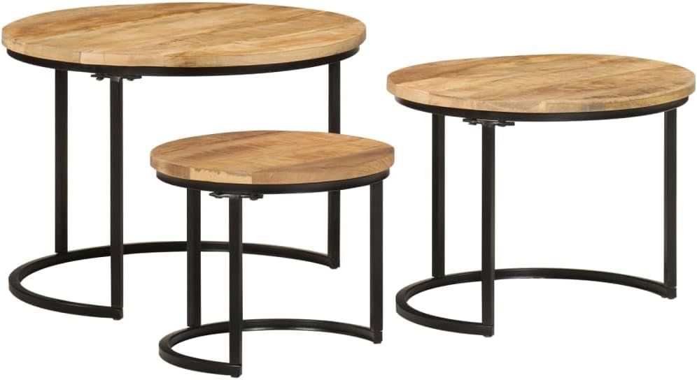Nesting Tables 3 pcs Solid Mango Wood | Space-Saving Design, Sturdy Tabletop, Versatile for Living Room, Bedroom, Office