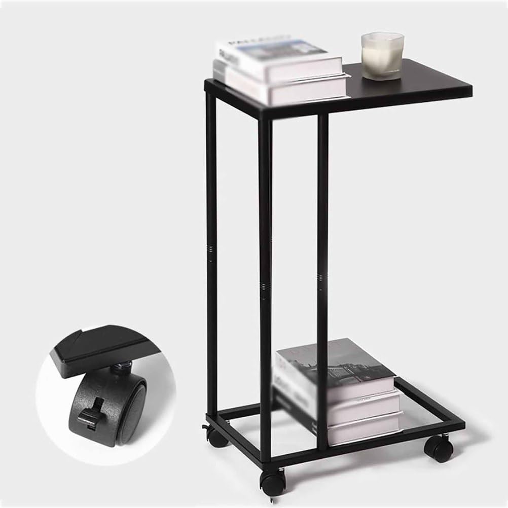 C-Shaped Sofa Side Table, Couch Side Tables That Slide Under, C Table End Table with Wheels, Strong Load-Bearing Capacity and User Friendly Design for Living Room and Bedroom Use,Black
