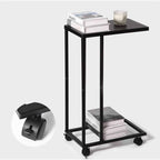 C-Shaped Sofa Side Table, Couch Side Tables That Slide Under, C Table End Table with Wheels, Strong Load-Bearing Capacity and User Friendly Design for Living Room and Bedroom Use,Black
