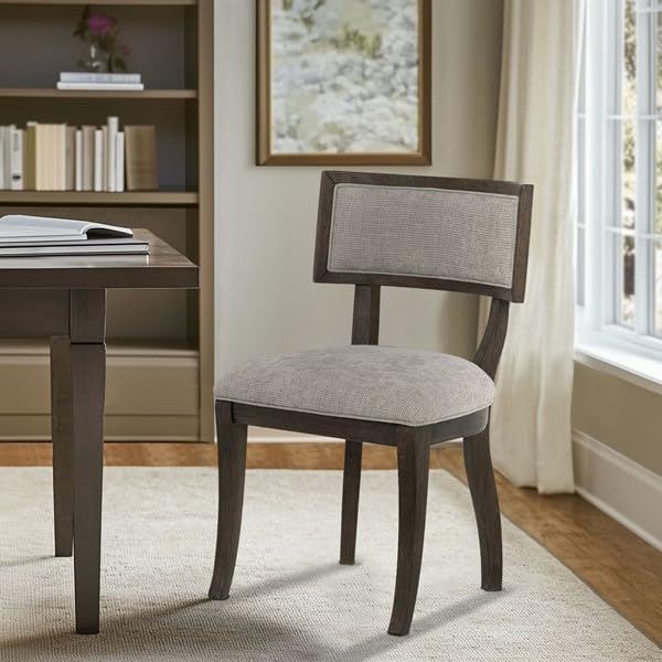 Madison Park Signature Solid Wood Upholstered Dining Chairs Set of 2, Modern Dining Chair with Open Split-Back Design, Curved Padded Backrest, for Dining Room, Living Room