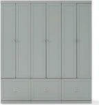 Pemberly Row Modern Wood/Metal Pantry Closets, 74" H x 66" W x 12.5" D, Distressed Gray Finish, Set of 3 Modular Cabinets with Adjustable Shelves, Drawers, Hooks, Traditional or Farmhouse Style