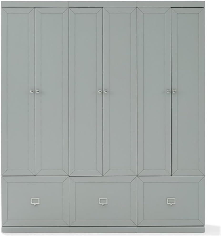 Pemberly Row Modern Wood/Metal Pantry Closets, 74" H x 66" W x 12.5" D, Distressed Gray Finish, Set of 3 Modular Cabinets with Adjustable Shelves, Drawers, Hooks, Traditional or Farmhouse Style