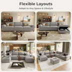 SITJOY Cloud Couch Sectional, 6 Seater V-Shaped, Chenille in Light Gray | Detachable and Washable Cover, Sectional Sofas for Living Room, Deep Seat Wide Couch with Chaise, Storage Ottoman