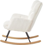 Glider Chair for Living Room Tufted Upholstered Teddy Fabric Rocking Chair with Metal Frame,Pink (Ivory + Teddy)