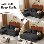 Ball & Cast 80" Sectional Sleeper Sofa Bed Pull Out Couches for Living Room | L Shaped Convertible Pull Out Sofa Bed with Storage Chaise, LED Lights, Foldable Table, USB Ports, Cup Holder and Side Pocket