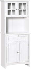 Elegant Buffet, Kitchen Pantry Storage Cabinet with Framed Glass Door Drawer and Microwave Space, White