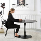 42" Tulip Table for 4-6 Persons Modern Round Dining Room Table, Mid-Century Modern Black Small Kitchen Table with MDF Wooden Top, Leisure Coffee Table for Living Room, Dining Room, Office