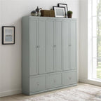 Pemberly Row Modern Wood/Metal Pantry Closets, 74" H x 66" W x 12.5" D, Distressed Gray Finish, Set of 3 Modular Cabinets with Adjustable Shelves, Drawers, Hooks, Traditional or Farmhouse Style