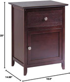 Wood Eugene Accent Table Walnut Finish Compact Side Table with Drawer and Cabinet Solid and Composite Wood Ideal for Bedroom Living Room or Entryway Storage
