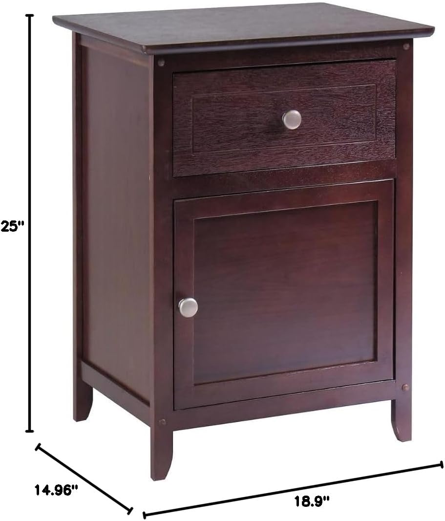 Wood Eugene Accent Table Walnut Finish Compact Side Table with Drawer and Cabinet Solid and Composite Wood Ideal for Bedroom Living Room or Entryway Storage