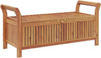 Solid Acacia Wood Patio Storage Bench 49.6 Inch | With Cushion, Curved Arms, Ample Storage for Pillows and Blankets, Assembly Manual Included