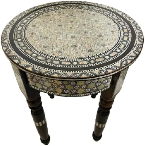 Morrocan Table Design Mother of Pearl Inlaid,Arabic Side Corner cofee Table for Living Room (Round Star)