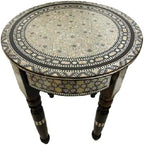 Morrocan Table Design Mother of Pearl Inlaid,Arabic Side Corner cofee Table for Living Room (Round Star)