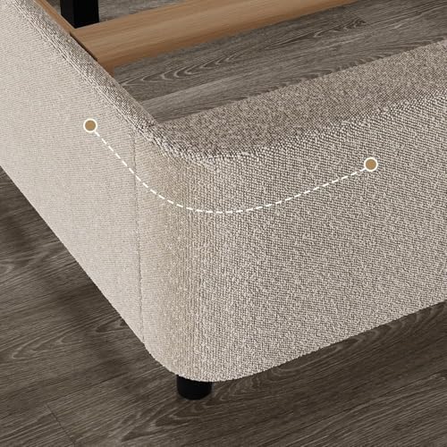 HOMBCK Queen Size Cloud Bed Frame, Beige Plush Boucle Upholstered Bed