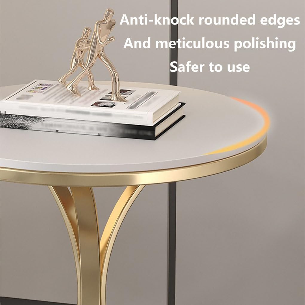 Small Round Table, Couch Side Table, Nightstand, TV Tray Table for Living Room, Bedroom, Modern Balcony Sofa Table with Metal Bracket for Working Watching Movies Breakfast(A,50CM)