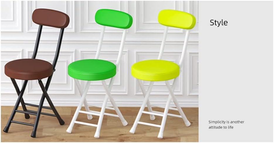 Foldable Bar Stool with Backrest Folding Chair Kitchen Stool with PU Padded Round Seat Cushion, Portable Stool Chair for Breakfast Bar, Desk, Living Room (Color : Yellow)
