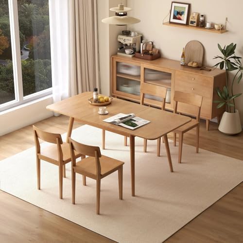 47’’-63’’ 100% Oak Extendable Dining Table, Solid Wood Folding Kitchen Table, Mid Century Modern Dinner Table for Kitchen, Apartment, Living Room (47''-63'' Natural)