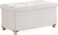 BRIAN & DANY 30 Inches Folding Storage Ottoman Bench, Ottoman with Storage for Living Room, with Wooden Feet and Lid, White