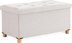 BRIAN & DANY 30 Inches Folding Storage Ottoman Bench, Ottoman with Storage for Living Room, with Wooden Feet and Lid, White